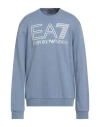 Ea7 Man Sweatshirt Light Blue Size Xxl Cotton, Elastane