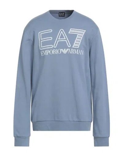 Ea7 Man Sweatshirt Light Blue Size Xxl Cotton, Elastane