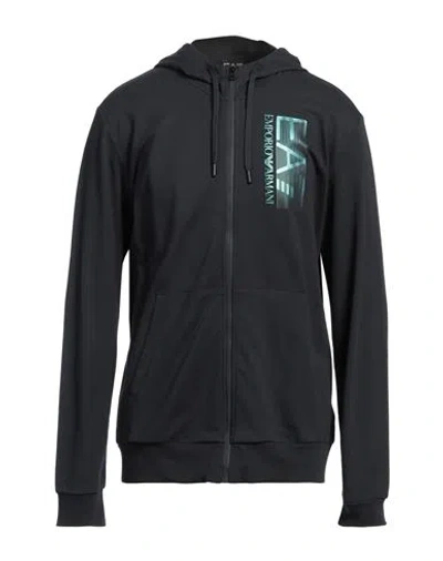 Ea7 Man Sweatshirt Midnight Blue Size Xxl Cotton, Elastane In Blue