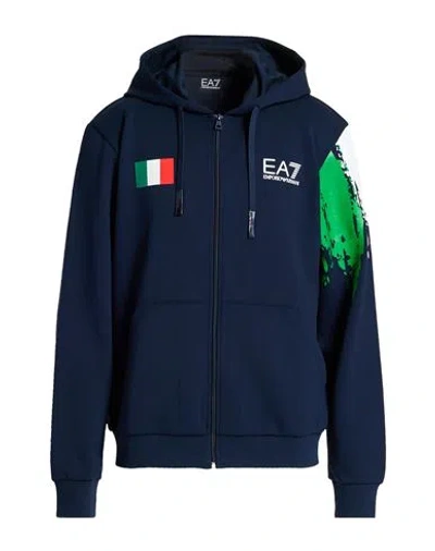 Ea7 Man Sweatshirt Midnight Blue Size 3xl Polyester, Viscose, Elastane
