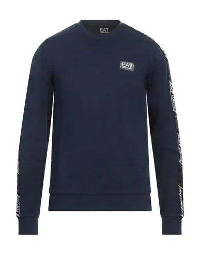 Ea7 Man Sweatshirt Midnight Blue Size Xxl Cotton, Elastane, Polyamide, Polyester