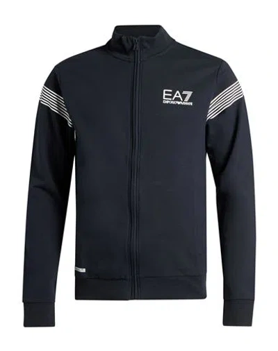 Ea7 Man Sweatshirt Midnight Blue Size Xxl Cotton, Polyester, Elastane