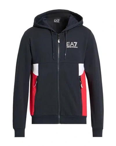 Ea7 Man Sweatshirt Midnight Blue Size Xxl Cotton, Polyester, Elastane In Black