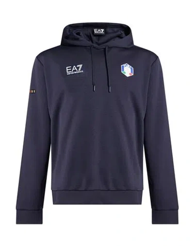 Ea7 Man Sweatshirt Midnight Blue Size Xxl Polyester, Cotton, Elastane