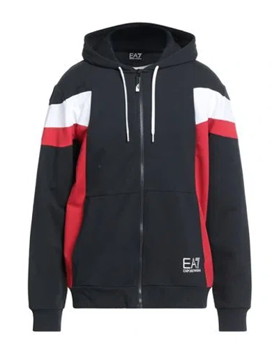 Ea7 Man Sweatshirt Midnight Blue Size Xxl Recycled Cotton, Polyester, Elastane In Black