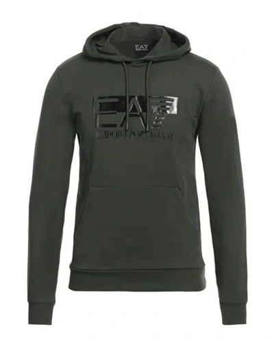 Ea7 Man Sweatshirt Military Green Size 3xl Cotton, Elastane In Green