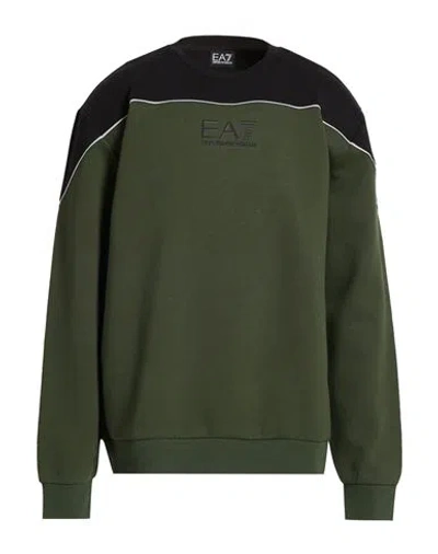 Ea7 Man Sweatshirt Military Green Size 3xl Cotton, Polyester, Elastane