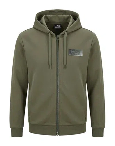 Ea7 Man Sweatshirt Military Green Size 3xl Cotton, Polyester, Elastane