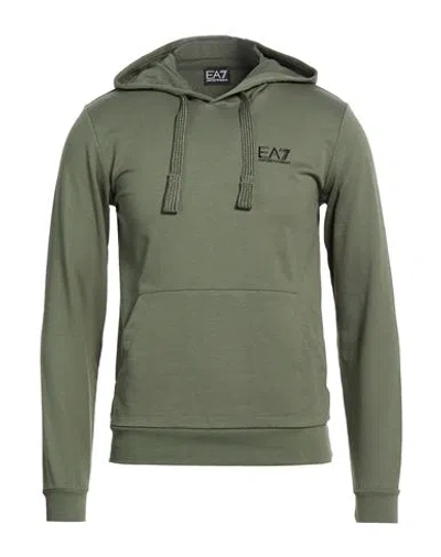 Ea7 Man Sweatshirt Military Green Size M Cotton, Elastane