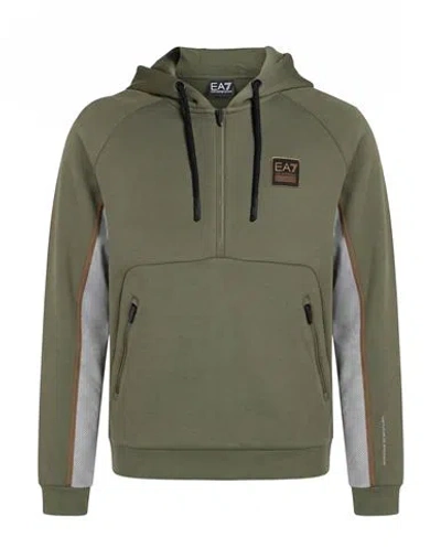 Ea7 Man Sweatshirt Military Green Size Xl Cotton, Polyester
