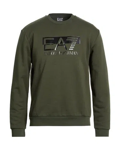 Ea7 Man Sweatshirt Military Green Size Xl Cotton, Polyester, Elastane
