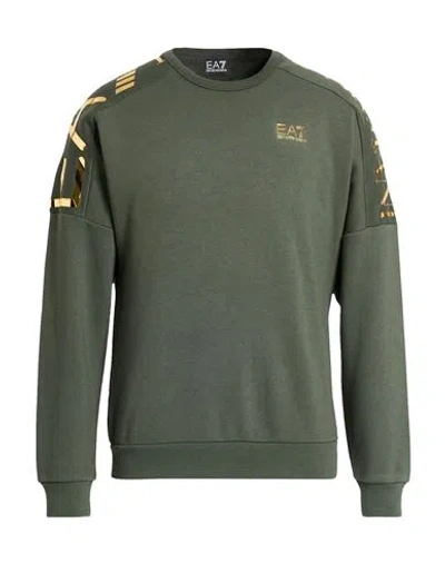 Ea7 Man Sweatshirt Military Green Size Xxl Cotton, Polyester