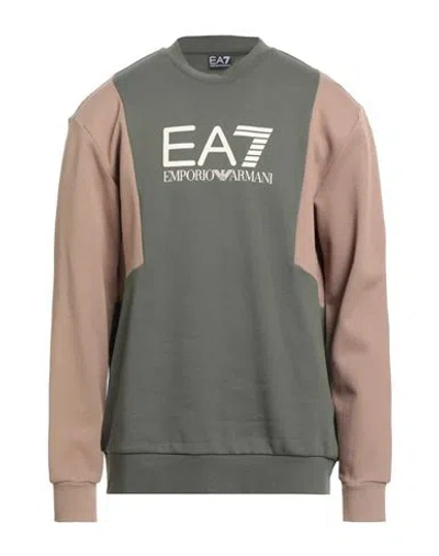 Ea7 Man Sweatshirt Military Green Size Xxl Cotton, Polyester, Elastane