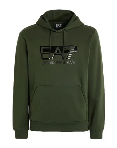 Ea7 Man Sweatshirt Military Green Size Xxl Cotton, Polyester, Elastane