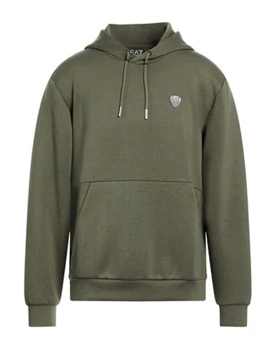 Ea7 Man Sweatshirt Military Green Size Xxl Polyester, Viscose, Elastane