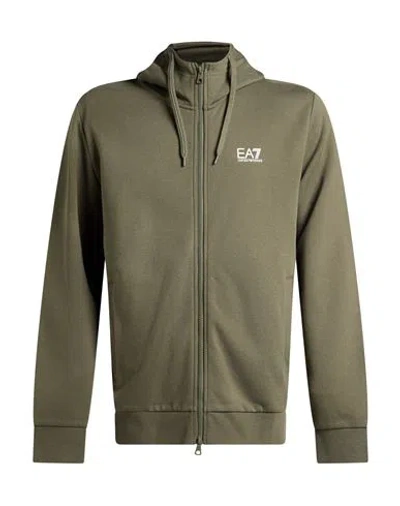 Ea7 Man Sweatshirt Military Green Size Xxs Cotton, Polyester