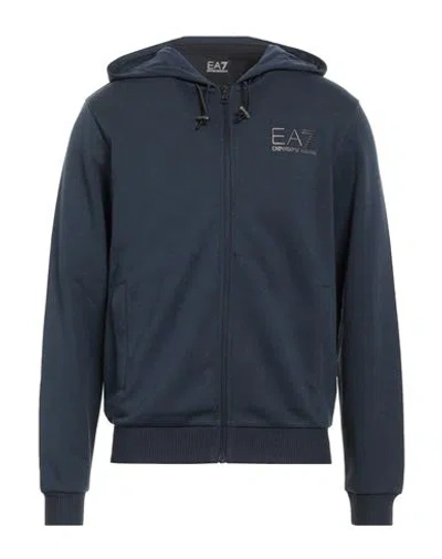 Ea7 Man Sweatshirt Navy Size S Polyester, Cotton In Navy Blue