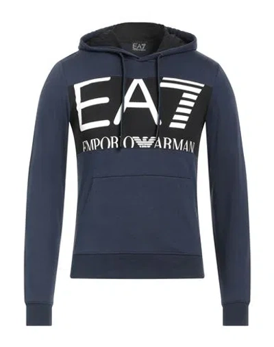 Ea7 Man Sweatshirt Navy Size L Cotton, Elastane In Navy Blue