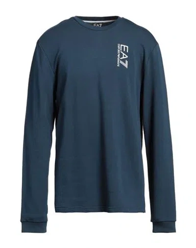 Ea7 Man Sweatshirt Navy Size Xxl Cotton, Elastane In Navy Blue