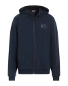 Ea7 Core Identity Cotton-blend Hooded Sweatshirt In Navy Blue