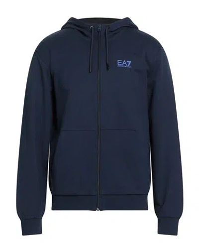 Ea7 Man Sweatshirt Navy Size 3xl Cotton, Elastane In Blue