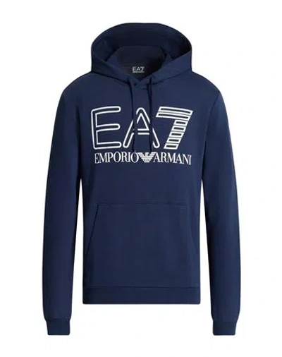 Ea7 Man Sweatshirt Navy Size 3xl Cotton, Elastane In Blue