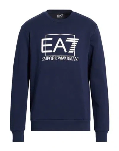 Ea7 Man Sweatshirt Navy Size 3xl Cotton, Elastane In Blue
