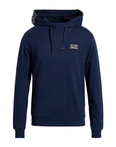 Ea7 Man Sweatshirt Navy Size 3xl Cotton, Elastane, Polyamide In Blue