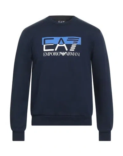 Ea7 Man Sweatshirt Navy Size 3xl Cotton, Polyester, Elastane In Blue