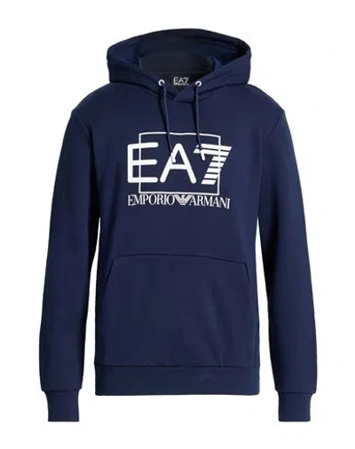 Ea7 Man Sweatshirt Navy Size 3xl Cotton, Polyester, Elastane In Blue