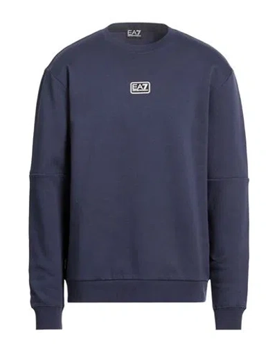 Ea7 Man Sweatshirt Navy Size 3xl Cotton, Polyester, Elastane In Blue