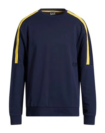 Ea7 Man Sweatshirt Navy Size L Cotton In Blue