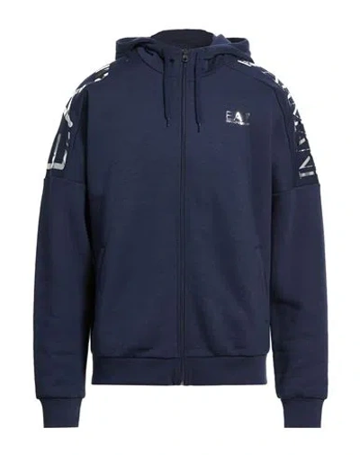 Ea7 Man Sweatshirt Navy Size L Cotton, Polyester In Blue
