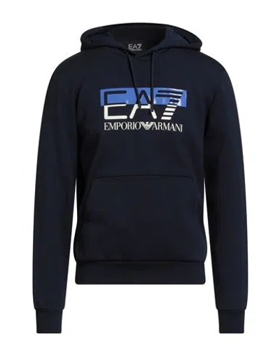 Ea7 Man Sweatshirt Navy Size L Cotton, Polyester, Elastane In Blue