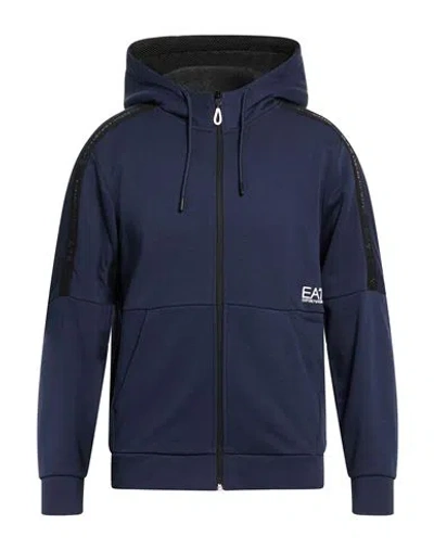 Ea7 Man Sweatshirt Navy Size L Cotton, Polyester, Elastane In Blue