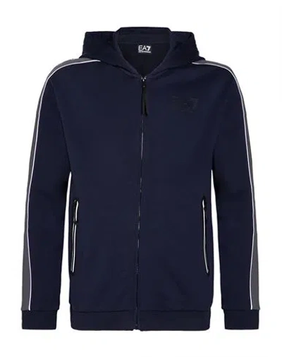 Ea7 Man Sweatshirt Navy Size M Cotton, Polyester, Elastane In Blue