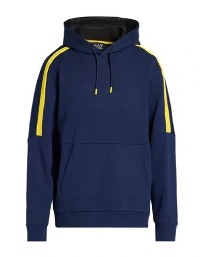 Ea7 Man Sweatshirt Navy Size Xl Cotton, Polyester In Blue