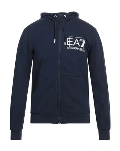 Ea7 Man Sweatshirt Navy Size Xxl Cotton, Elastane