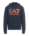 Ea7 Man Sweatshirt Navy Size Xxl Cotton, Elastane In Blue
