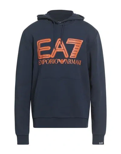 Ea7 Man Sweatshirt Navy Size Xxl Cotton, Elastane In Blue