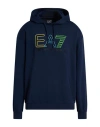 Ea7 Man Sweatshirt Navy Size Xxl Cotton, Elastane In Blue