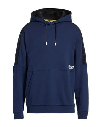 Ea7 Man Sweatshirt Navy Size Xxl Cotton, Elastane In Blue
