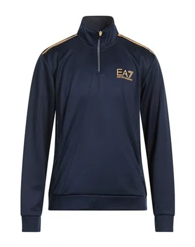 Ea7 Man Sweatshirt Navy Size Xxl Polyester In Blue