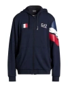 Ea7 Man Sweatshirt Navy Size Xxl Polyester, Viscose, Elastane In Blue