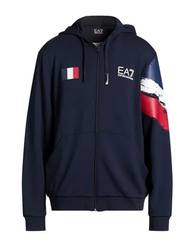 Ea7 Man Sweatshirt Navy Size Xxl Polyester, Viscose, Elastane In Blue