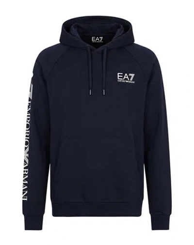 Ea7 Man Sweatshirt Navy Size Xxxl Cotton, Polyester In Blue