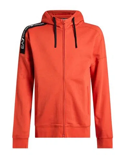 Ea7 Man Sweatshirt Orange Size 3xl Cotton, Elastane