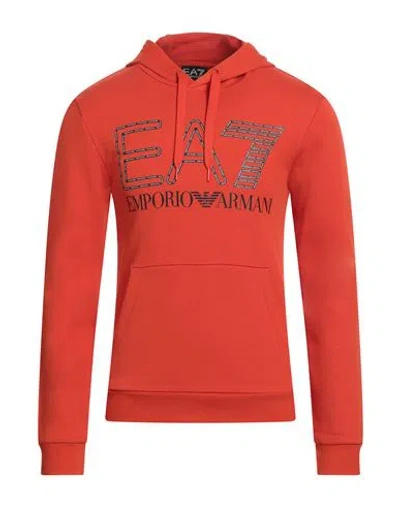 Ea7 Man Sweatshirt Orange Size L Cotton, Elastane