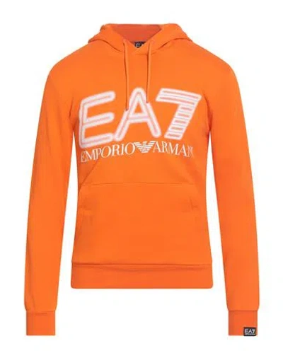 Ea7 Man Sweatshirt Orange Size Xxl Cotton, Elastane