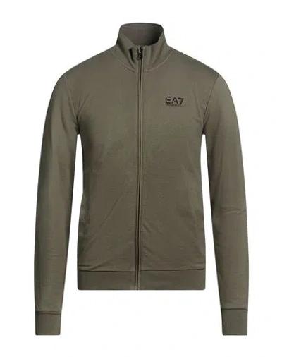 Ea7 Man Sweatshirt Sage Green Size Xl Cotton, Elastane